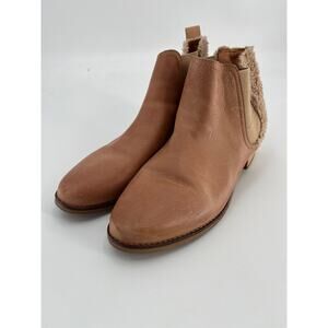 Toms Ella Ankle Boots Sz W9 Tan Leather Faux Shearling Booties Ship On